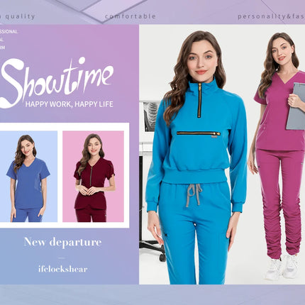 Health Nursing Tops Unisex Scrub Uniform Medical Surgical Blouse Women Scrub Tops Veterinary Work Clothes Hospital Costume Women-KarWorkwear