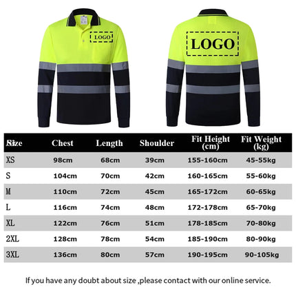 Hi Vis Workwear Shirts for Men Construction Fluorescent Yellow Navy Long Sleeve Reflective Polo Safety Work Shirt