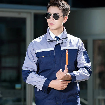 Mens Factory Work Shirt Uniform Long Sleeve Turn-Down Collar Workwear Motor Mechanic Repair Workshop Two-pocket T-shirts Tops-KarWorkwear