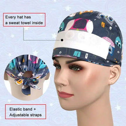 Head Cap Lab Cartoon Doctor Operating Room Pattern Printed Nursing Head Cap Lab Scr ...