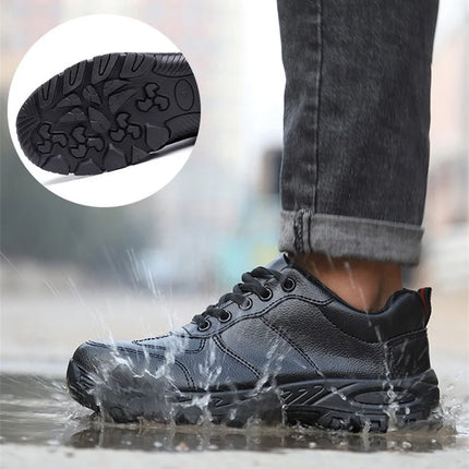 CHNMR New Water Proof Safety Shoes Men for Work Breathable Anti Smashing Sneaker For Men Blacke Leather Steel Toe Cap Sneakers-KarWorkwear