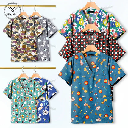 Short Sleeved Custom SPA Uniform Unisex Aesthetic Uniforms Printed Cotton Jacket Tops Fashion Surgical Gown Veterinary Work Wear-KarWorkwear