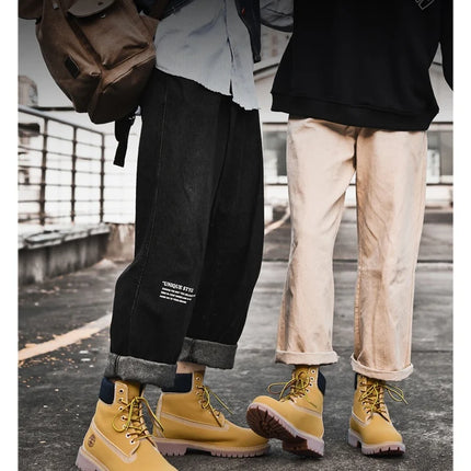 Classic Fashion Brown Work Boots Men Women High-quality Leather Ankle Boots Big Size 46 Men Lace-up Platform Boots Botas Hombre-KarWorkwear