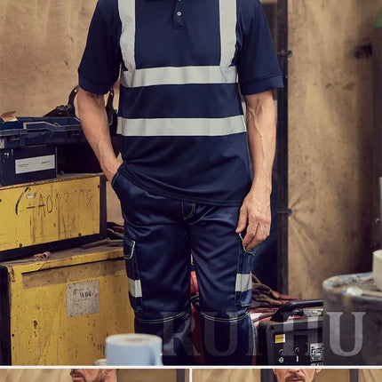 Hi Vis Short Sleeve Polo Short Safety Polo Shirt Navy Yellow Orange High Visibility Reflective Work Shirts