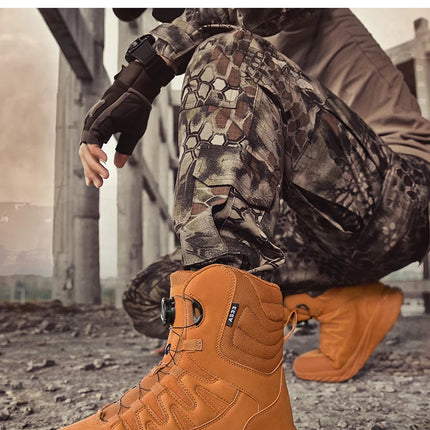 Large Outdoor Training Boots Men's Mountaineering Hiking Boots High Top Rotating Buckle Fashion Camouflage Sports Shoes-KarWorkwear