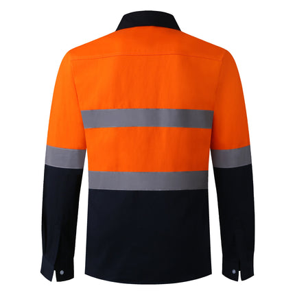 Miner Hi Vis Button Work Shirt for Men Reflective Yellow and Navy Blue Two Tone Safety Cotton Shirt