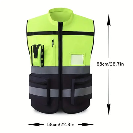 Durable Multi Pocket Workwear Vest With/Without Waistband Strip Protective Clothing Safety For Night Running Factory Unisex