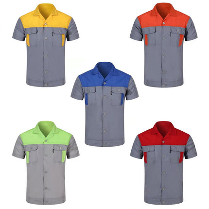 Men Women Short Sleeve Work Coat Workshop Shirts Motor Mechanic Uniform with Two-pocket T-shirts Man Workshop Overalls Top-KarWorkwear