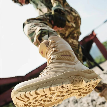 High Quality Men's Brand High-Top Leather Boots Breathable Desert Combat Men's Boots Outdoor Shoes Non-slip Hiking Ankle Boots