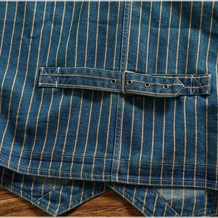 Retro American Striped Workwear Vest Waed Denim Svel Waistcoat Trendy Youth Casual V-ne Four Seasons Outerwear