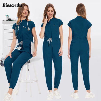 Wholesale Medical Nurse Uniforms Beauty Overalls Scrub Uniform Women Short Sleeve Jumpsuit Medical Hospital Clothing with Pocket