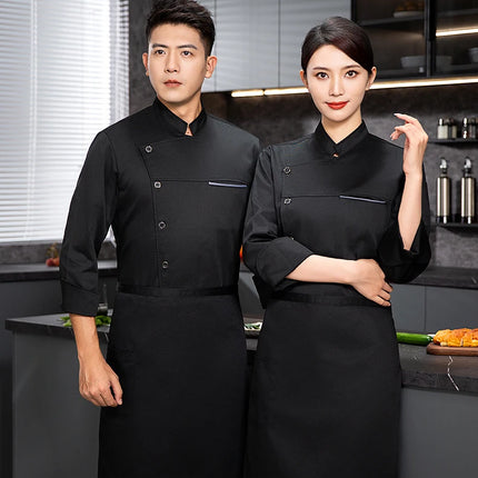 Men chef jacket with apron Long Sleeve Chef uniform Restaurant Cook Coat Chef T-shirt Work Uniform Hotel Clothes Logo women-KarWorkwear