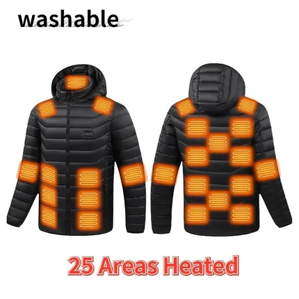 Male Intelligent Heating Workwear Jacket 2025 New USB Multi Control Fast Heating Coat Black Hooded Cotton Jacket Plus Size S-6XL