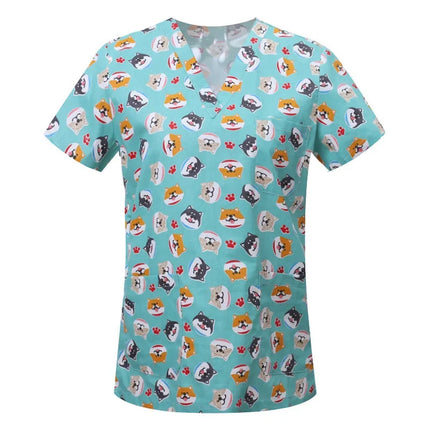 Pet Clinic Vet Work Uniforms Women Nurse Accessories Animal Printed Hospital Doctor Nursing T-Shirt Medical Scrubs Clothes Tops-KarWorkwear