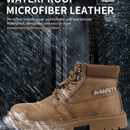 Leather Men Work Safety Shoes Anti-smashing Steel Toe Cap Working Boots Construction Indestructible Work Sneakers Men Shoes
