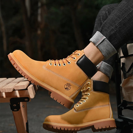 Boots Men High Top Boots High Quality Women Leather Shoes Fashion Outdoor Sneakers Men Lace Up Non-Slip Ankle Boots for Couple