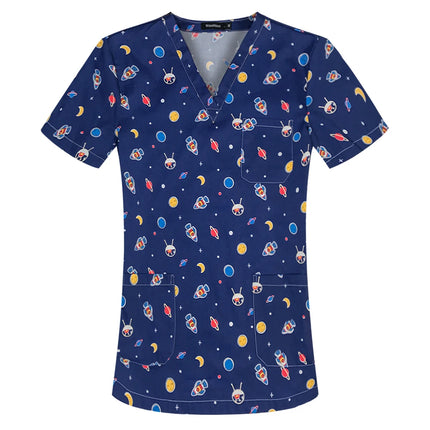 viaoli Cotton Cartoon print spa uniform beauty salon Pet shop uniform Fashion Slim Fit top scrub clothes women scrubs lab coat-KarWorkwear