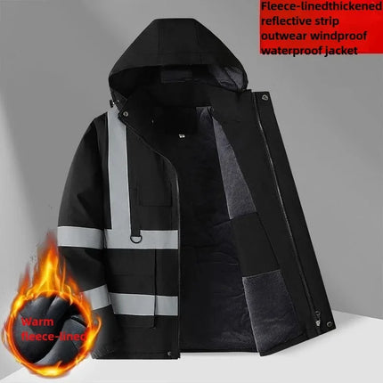 Winter Work Jacket Men, Waterproof Windproof Reflective Thermal Coat, Fleece Lined Abrasion Resistant Parka