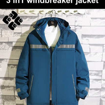 Reflective Jacket Waterproof and Warm with Dechable Fleece Linner 3 in 1 Hi Vis Windproof Workwear Jacket Men for Winter L-7XL