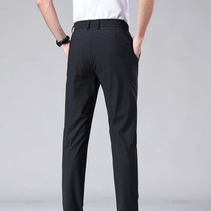 Spring Summer Men's Casual Pants Business Stretch Slim Fit Elastic Waist Jogger Korean Classic Thin Black Gray Trousers Male