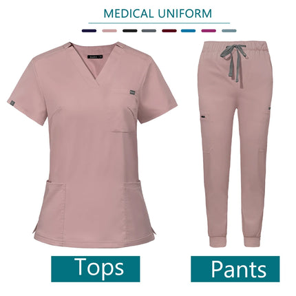 Hospital Doctor Nursing Set Unisex Wholesale Casual Jogger Suits Short Sleeved V-neck Tops Nurse Pants Pharmacy Medical Uniforms-KarWorkwear