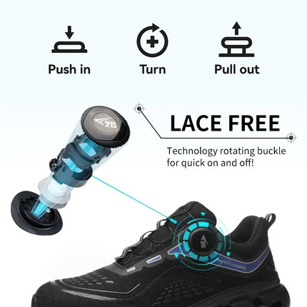 Fashion Rotating Button Men Work Safety Shoes Puncture-Proof Steel Toe Cap Sneakers Indestructible Protective Male Boots-KarWorkwear