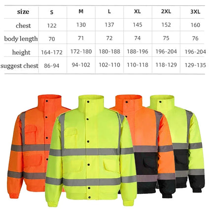 High Visibility Reflective  Jacket Men Waterproof Thickened Safety Coat for Outdoor Work Hi Vis Workwear Bomber Jacket