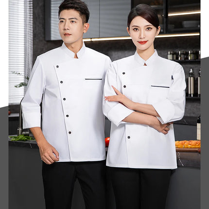 Men chef jacket with apron Long Sleeve Chef uniform Restaurant Cook Coat Chef T-shirt Work Uniform Hotel Clothes Logo women-KarWorkwear