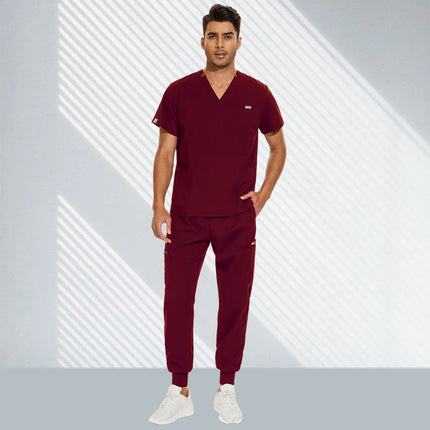 Hospital Doctor Nursing Set Unisex Wholesale Casual Jogger Suits Short Sleeved V-neck Tops Nurse Pants Pharmacy Medical Uniforms-KarWorkwear