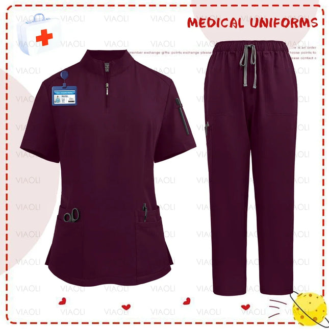 uniformes clinicos mujer Women Medical Uniforms Elastic Scrub Set Beauty Spa Hospital Surgical Top Pants Nursing Doctors Clothes-KarWorkwear