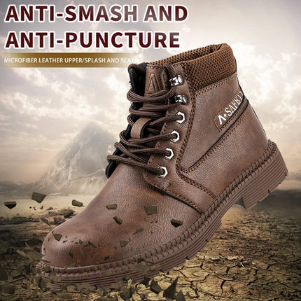 Leather Men Work Safety Shoes Anti-smashing Steel Toe Cap Working Boots Construction Indestructible Work Sneakers Men Shoes