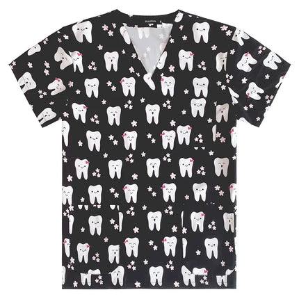 Men's Work Uniform Teeth Print Dentist Comfortable Short Sleeve Scrubs V-Neck Top Clinic Pharmacy Nursing Accessories Blouse New-KarWorkwear