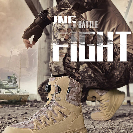 Large Outdoor Training Boots Men's Mountaineering Hiking Boots High Top Rotating Buckle Fashion Camouflage Sports Shoes-KarWorkwear