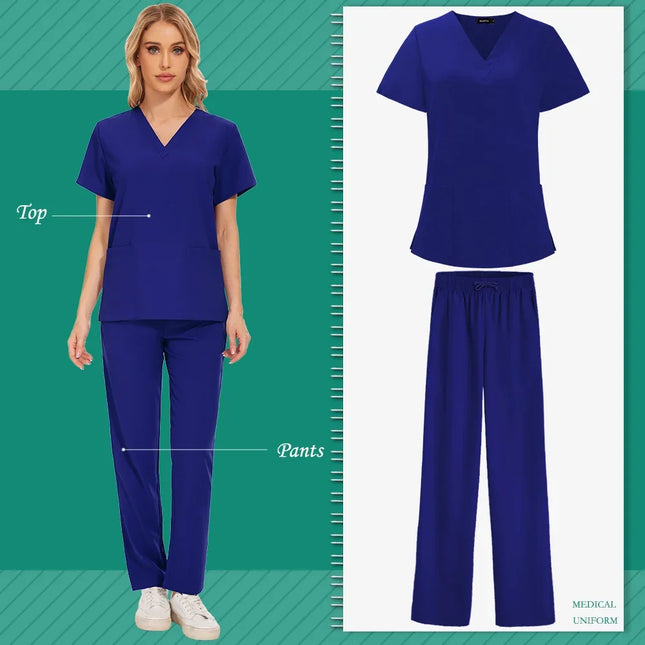 Aesthetic Uniforms Woman Beauty Manicurist Work Wear Hot Sales Scrubs Top Blouse Nursing Pants High-quality Scrub Suit Wholesale-KarWorkwear