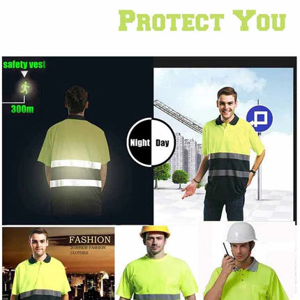 Safety Polo Shirt Custom Logo Work Uniform Motorcycle Cycling Sports Outdoor Reflective Clothing-KarWorkwear