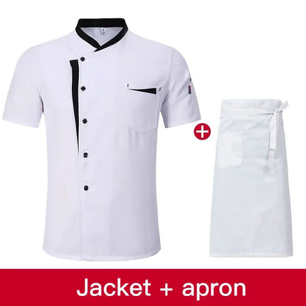 Short Sleeve Chef Jacket Set Hotel Kitchen Work Uniform Cook Restaurant Cooking Shirts+Hat+Apron-KarWorkwear