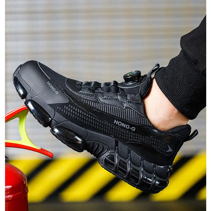 Rotating Button Men Safety Shoes Protective Sneakers Steel Toe Cap Anti-smash Work Shoes Fashion Indestructible Boots Security-KarWorkwear