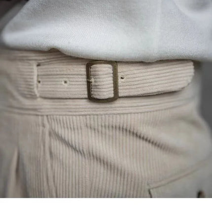 Italian Style Corduroy Naples Suit Pants Men High-waisted Adjustable Belt Straight Trousers Autumn  England Business Casual Pant