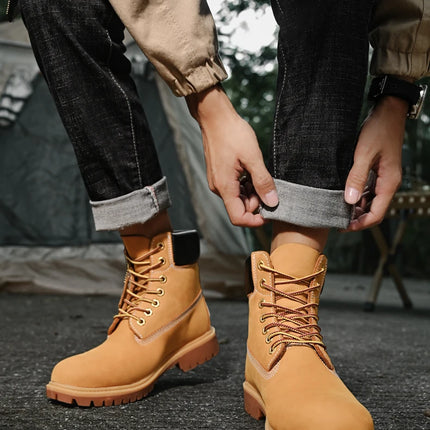 Boots Men High Top Boots High Quality Women Leather Shoes Fashion Outdoor Sneakers Men Lace Up Non-Slip Ankle Boots for Couple
