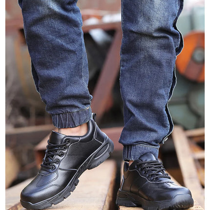 CHNMR New Water Proof Safety Shoes Men for Work Breathable Anti Smashing Sneaker For Men Blacke Leather Steel Toe Cap Sneakers-KarWorkwear