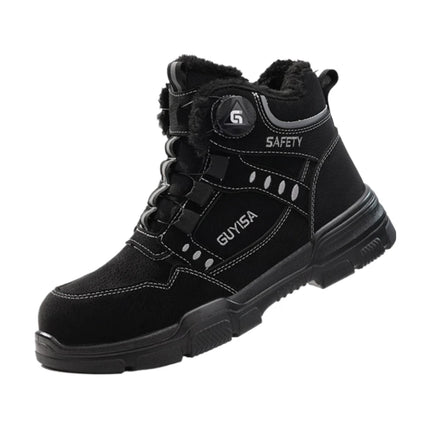 Fleece-lined Work Men's Safety Shoes Winter Steel Toe Rotation Button Thickened Warm Woman Anti-smashing Security Boots Protect
