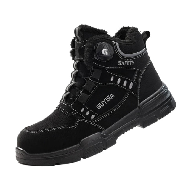 Fleece-lined Work Men's Safety Shoes Winter Steel Toe Rotation Button Thickened Warm Woman Anti-smashing Security Boots Protect