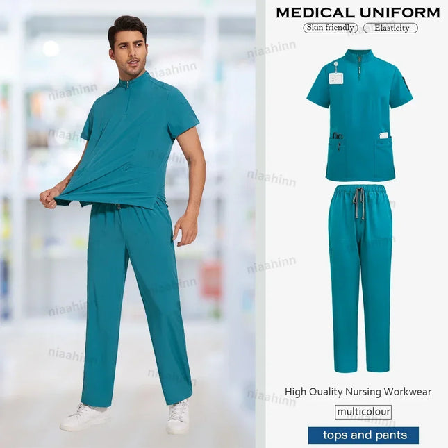 High Quality Hospital Nurse Scrubs Sets Male Men Unisex Scrub Top Pants Sets Slim Fit Medical Scrubs Healthcare Pharmacy Uniform-KarWorkwear