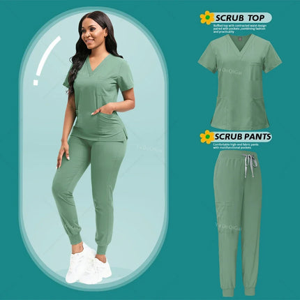 Women Uniform Nursing Scrubs Set Doctor Nurse Workwear Beauty Salon Spa Clothes Scrub Shirt Pants Unisex Medical Nursing Uniform-KarWorkwear