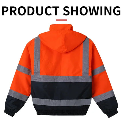 High Visibility Reflective  Jacket Men Waterproof Thickened Safety Coat for Outdoor Work Hi Vis Workwear Bomber Jacket