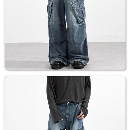 2025 autumn street multi pocket workwear unisex jeans for men and women fashion Y2K trend loose wide leg pants