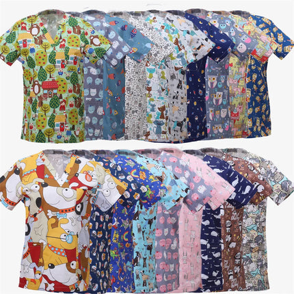 Pet Clinic Vet Work Uniforms Women Nurse Accessories Animal Printed Hospital Doctor Nursing T-Shirt Medical Scrubs Clothes Tops-KarWorkwear