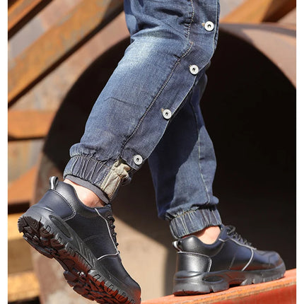 CHNMR New Water Proof Safety Shoes Men for Work Breathable Anti Smashing Sneaker For Men Blacke Leather Steel Toe Cap Sneakers-KarWorkwear