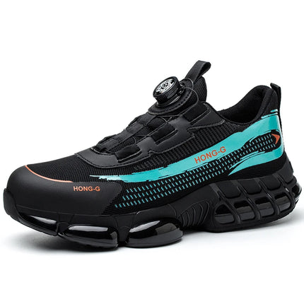 Rotating Button Men Safety Shoes Protective Sneakers Steel Toe Cap Anti-smash Work Shoes Fashion Indestructible Boots Security-KarWorkwear