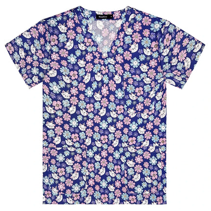 Niaahinn Gray Owl Printing Spa Uniform Women Beauty and Health Scrub Tops Beauty Salon Work Uniform Beauty Salon Scrubs Workwear-KarWorkwear